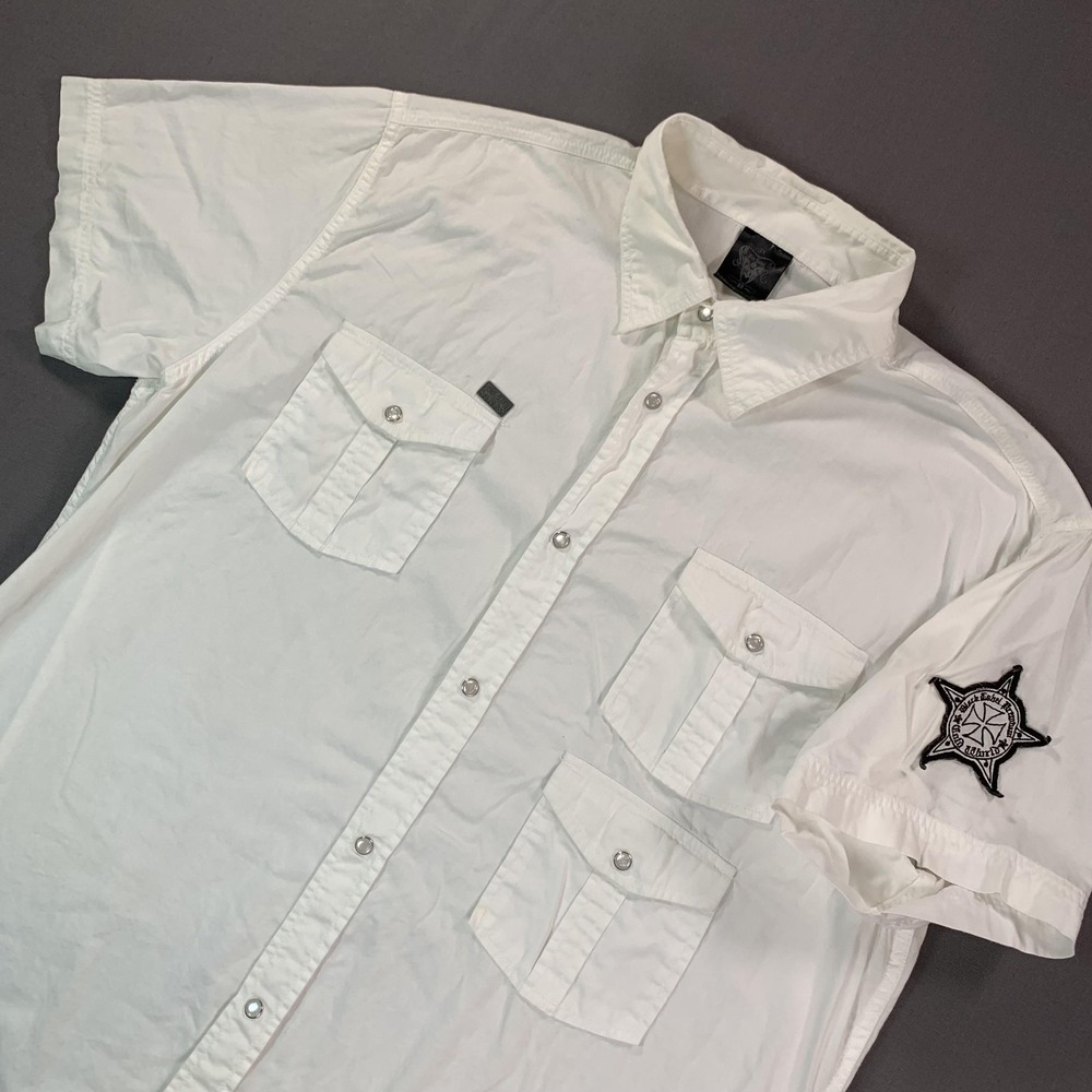 Blac Label‎ Shirt Mens 3XL White Snap Front 3 Pocket Short Sleeve Star Patch